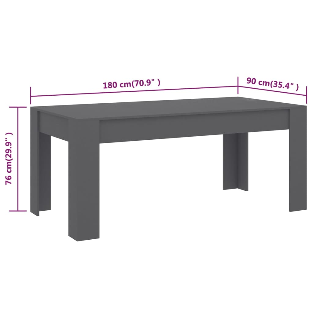 vidaXL Ruokapöytä harmaa 180x90x76 cm lastulevy