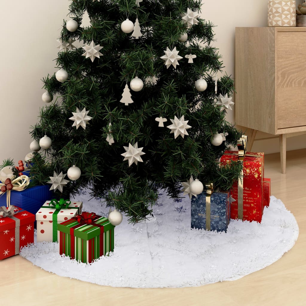 vidaXL Ylellinen joulukuusen jalustapeite valkoinen 150 cm tekoturkis