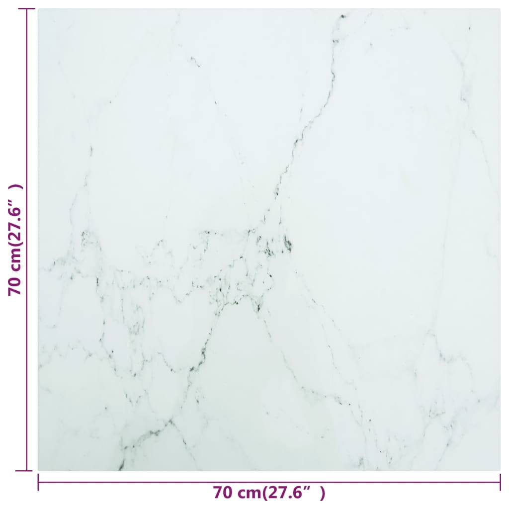 vidaXL Pöytälevy valkoinen 70x70 cm 6 mm karkaistu lasi marmorikuvio