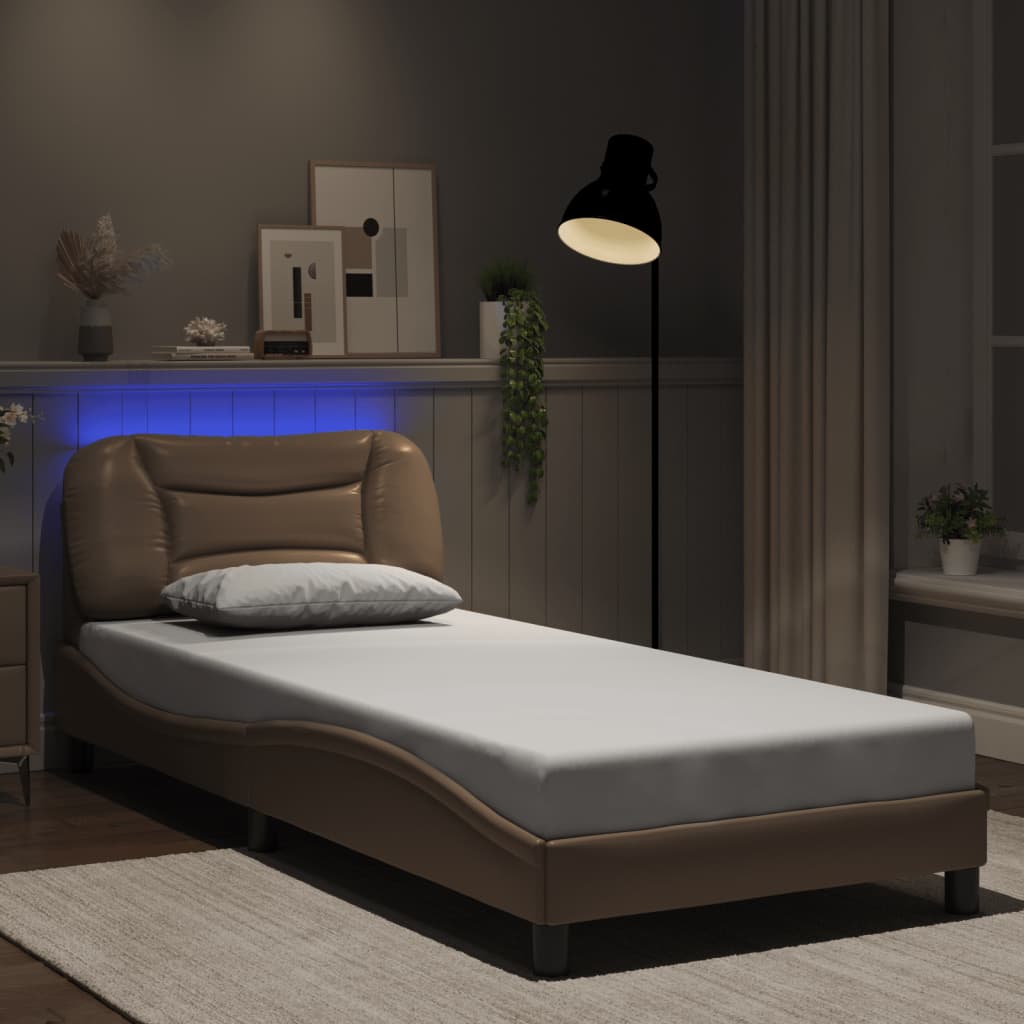vidaXL Sängynrunko LED-valoilla cappuccino 80x200 cm keinonahka