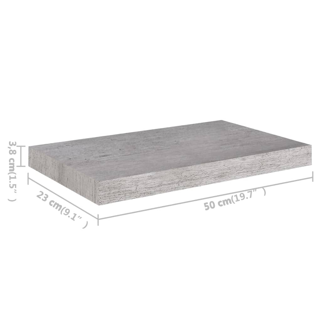 vidaXL Kelluvat seinähyllyt 4 kpl betoninharmaa 50x23x3,8 cm MDF