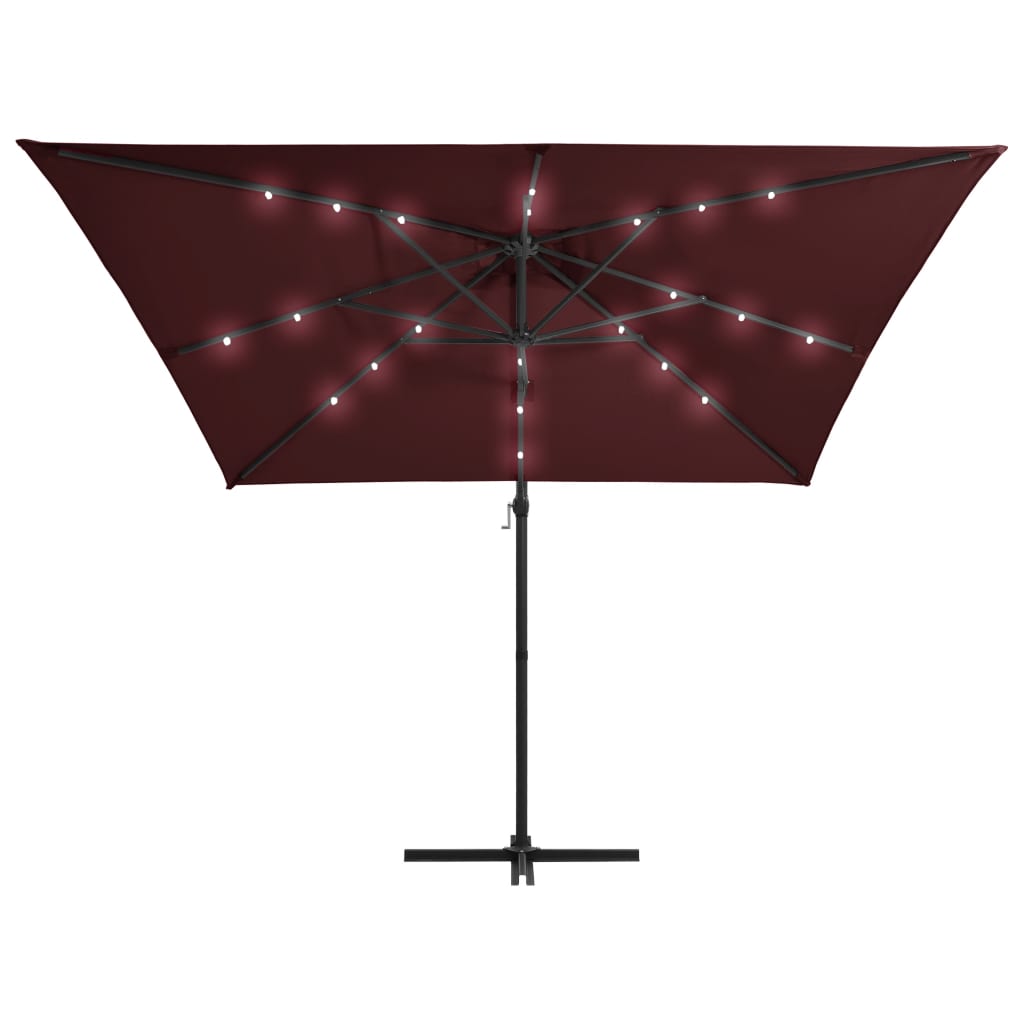 vidaXL Aurinkovarjo LED-valoilla viininpunainen 250x250 cm