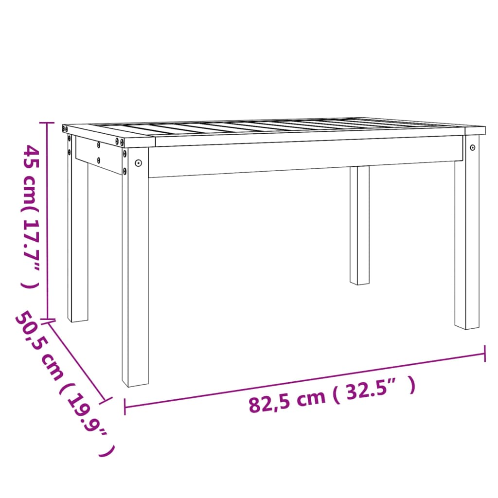 vidaXL Puutarhapöytä 82,5x50,5x45 cm täysi mänty