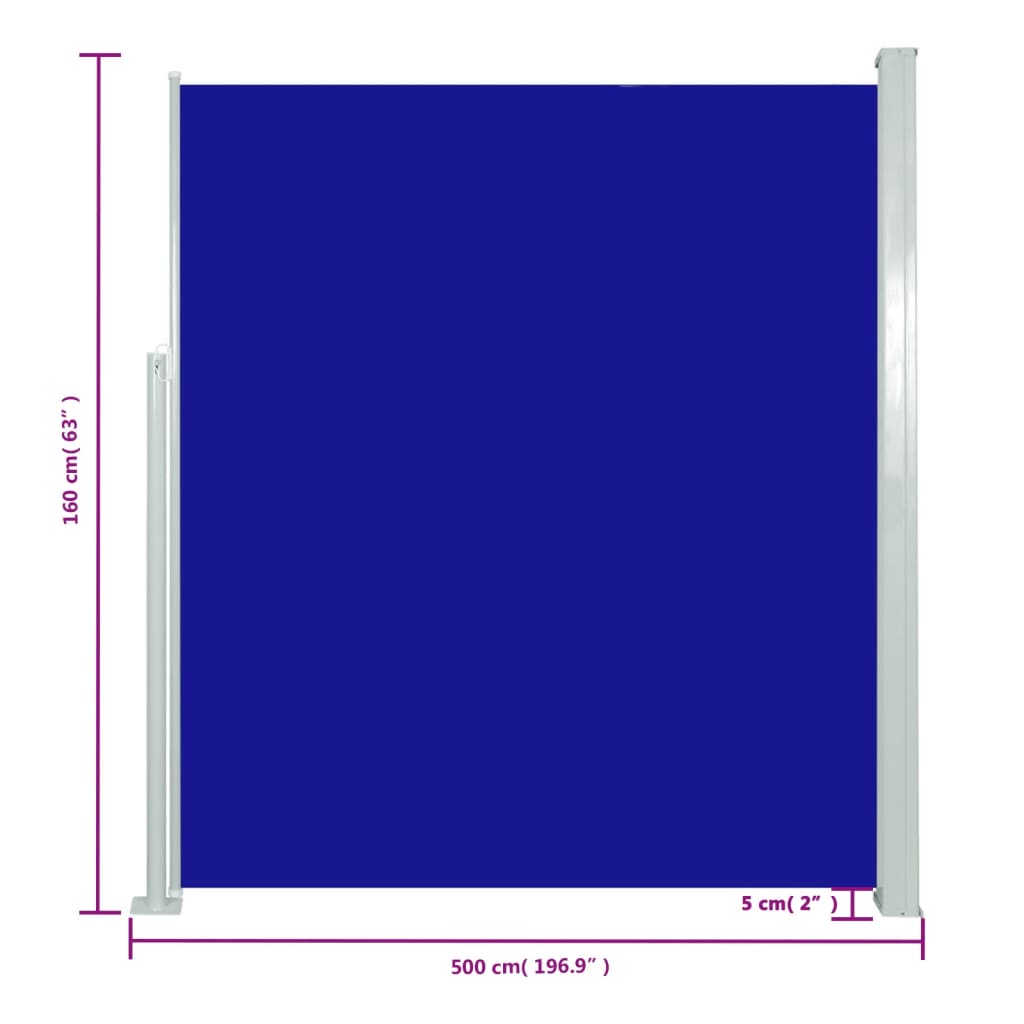 vidaXL Sisäänvedettävä terassin sivumarkiisi 160x500 cm sininen