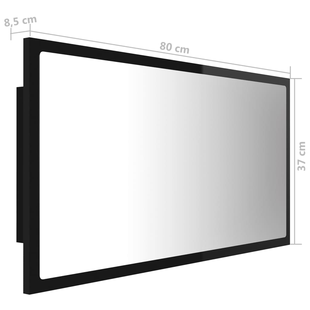 vidaXL LED-kylpyhuonepeili korkeakiilto musta 80x8,5x37 cm akryyli