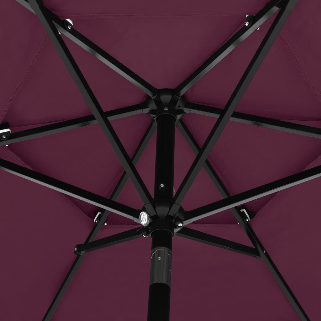 vidaXL 3-tasoinen aurinkovarjo alumiinitanko viininpunainen 2,5 m