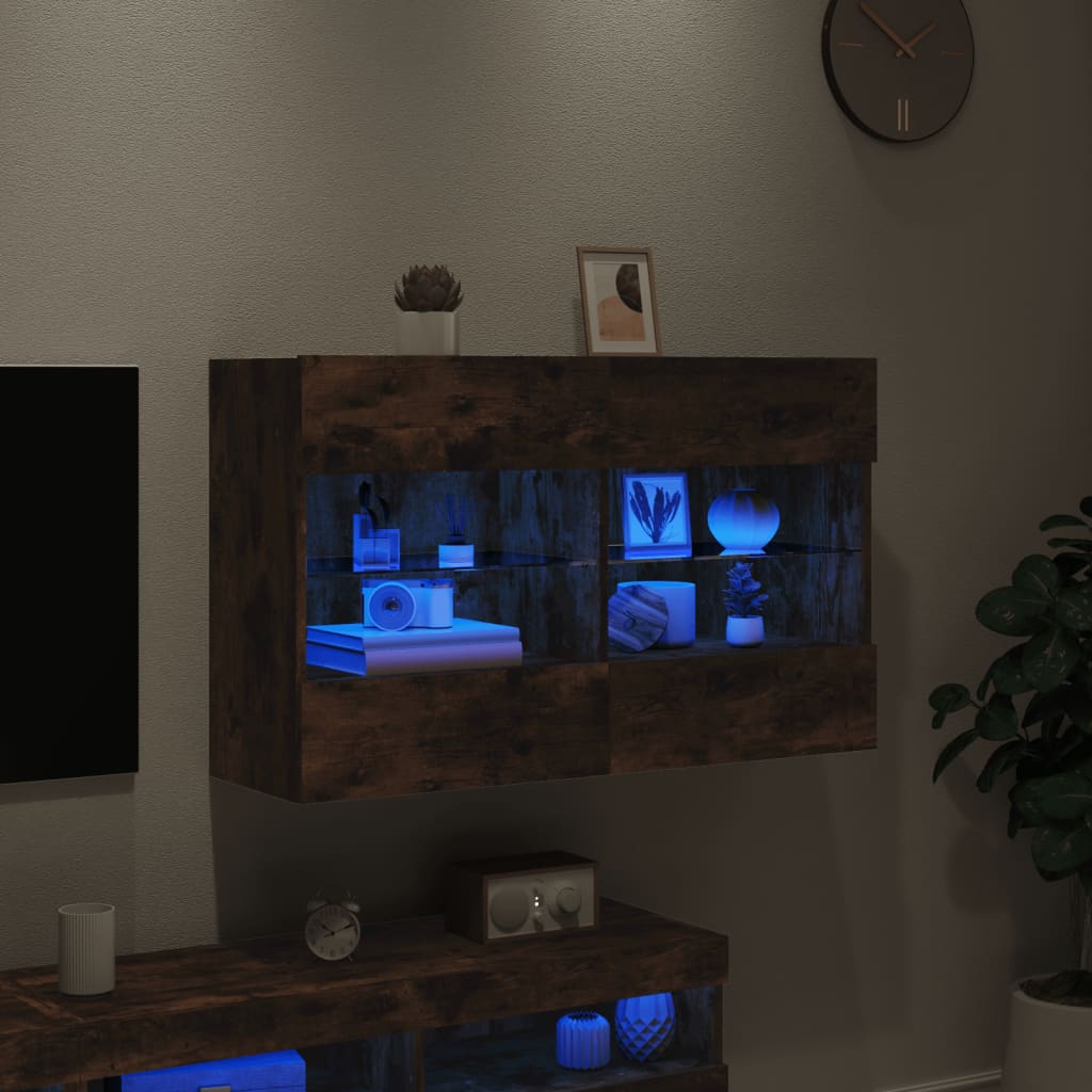 vidaXL TV-seinäkaappi LED-valoilla savutammi 98,5x30x60,5 cm