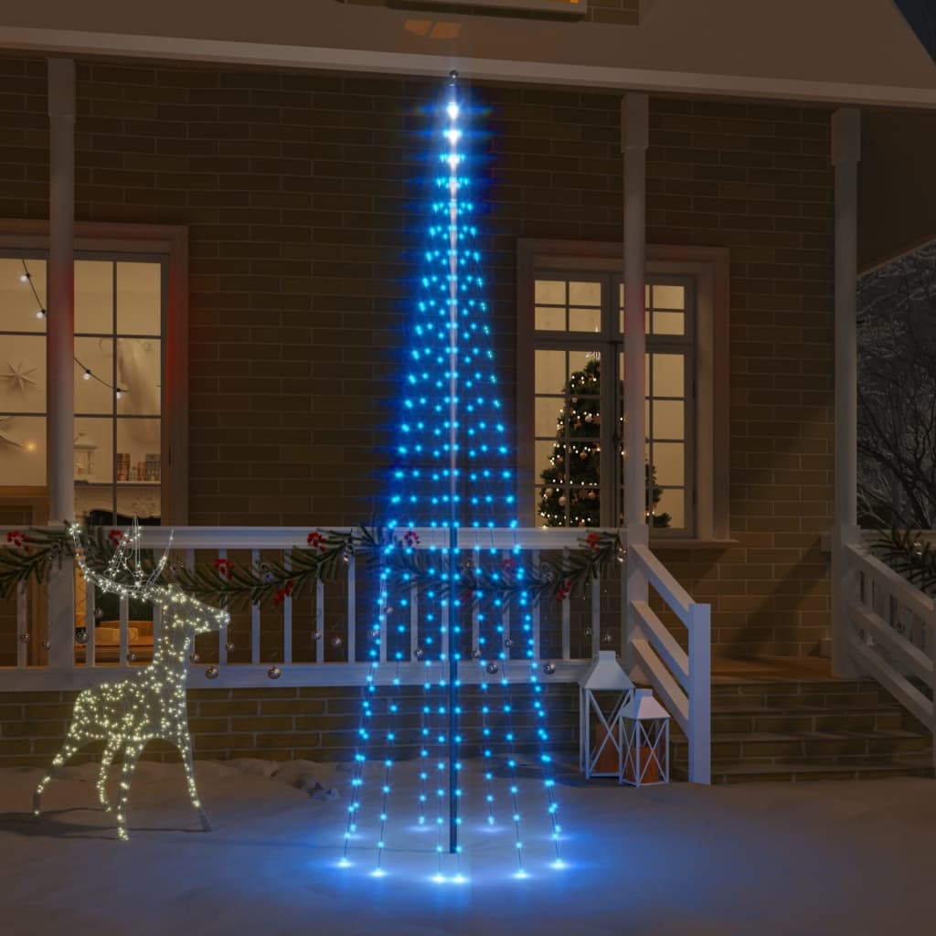 vidaXL Joulukuusi lipputankoon 310 sinistä LED-valoa 300 cm