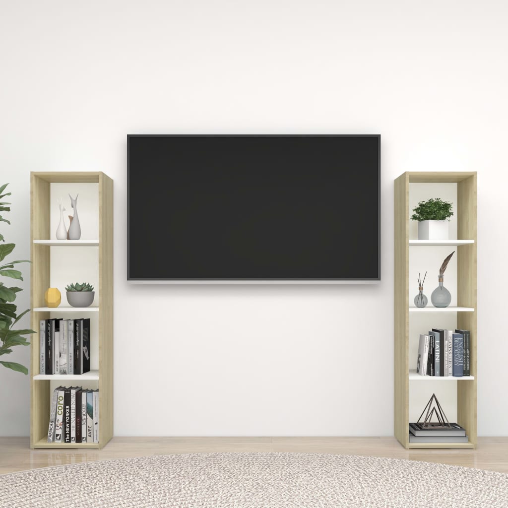 vidaXL TV-tasot 2 kpl valk./Sonoma-tammi 142,5x35x36,5 cm lastulevy