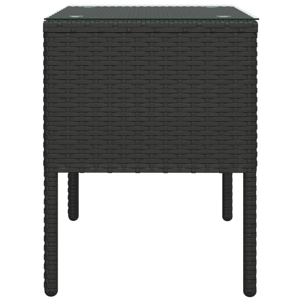 vidaXL Sivupöytä musta 53x37x48 cm polyrottinki ja karkaistu lasi