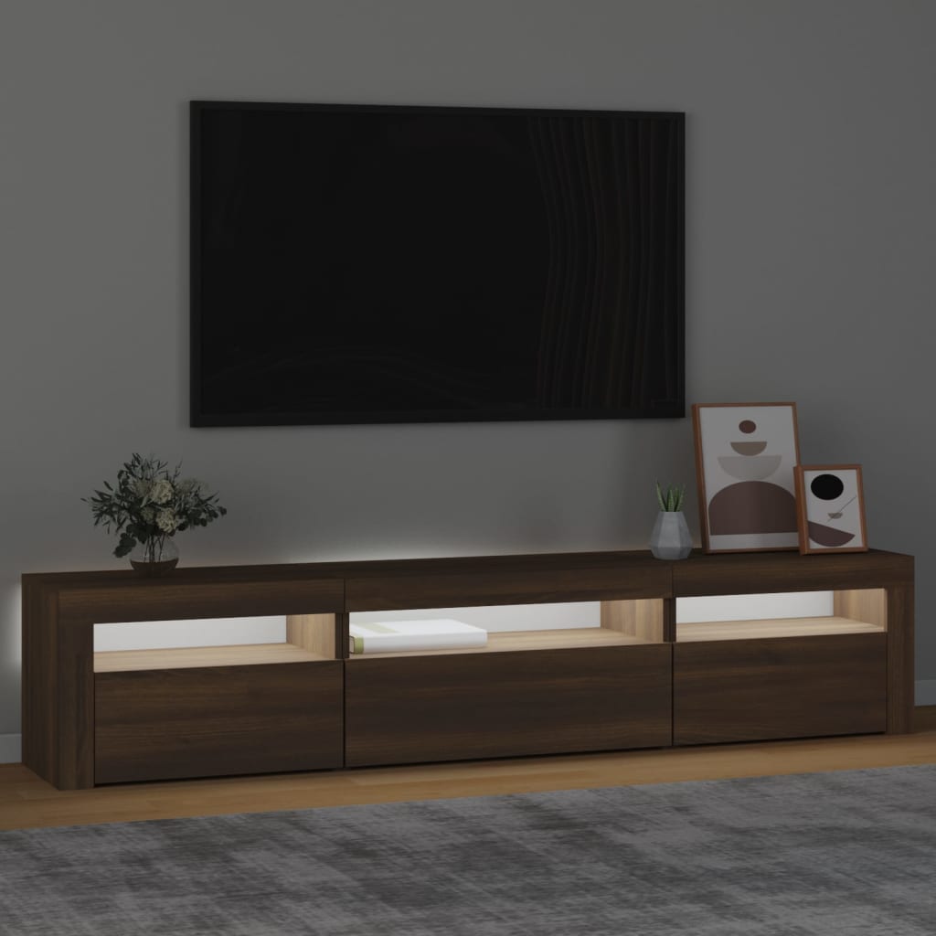vidaXL TV-taso LED-valoilla ruskea tammi 195x35x40 cm