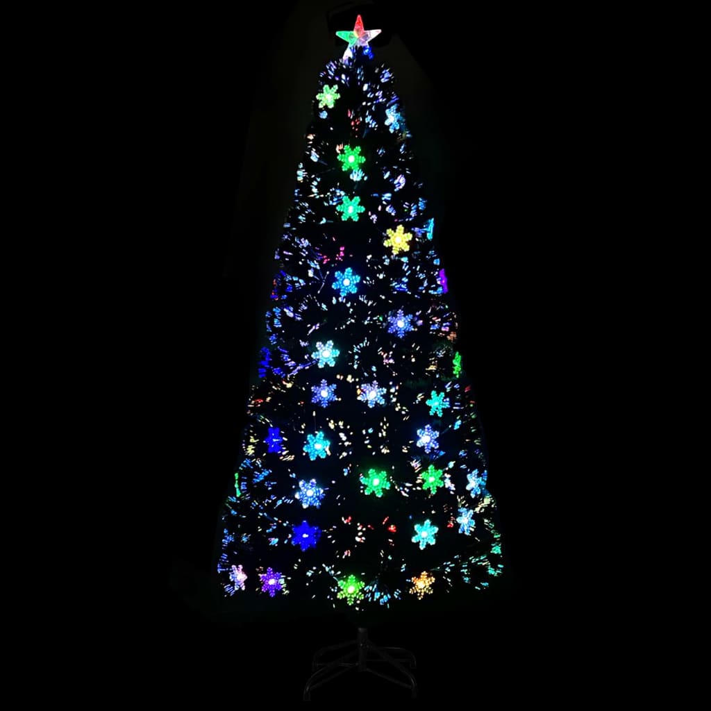 vidaXL Joulukuusi LED-lumihiutaleilla musta 180 cm kuituoptiikka