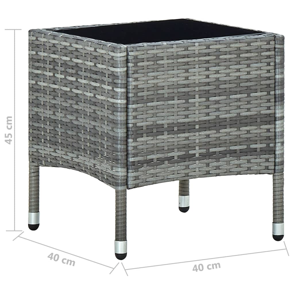 vidaXL Puutarhapöytä harmaa 40x40x45 cm polyrottinki