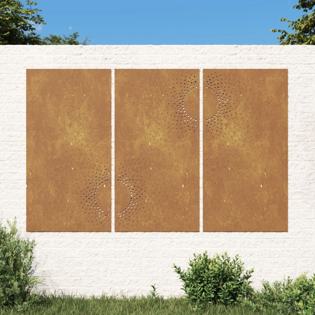 vidaXL Puutarhaseinäkoristeet 3kpl 105x55 cm corten teräs aurinkokuvio