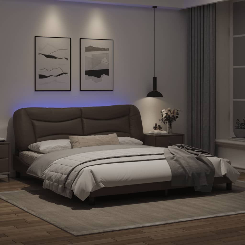 vidaXL Sängynrunko LED-valoilla ruskea 180x200 cm keinonahka