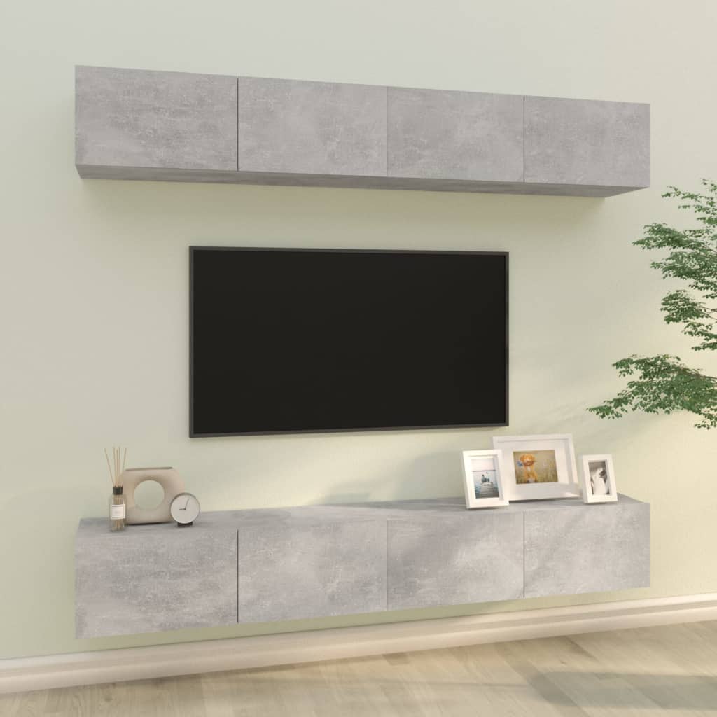vidaXL TV-seinäkaapit 4 kpl betoninharmaa 100x30x30 cm