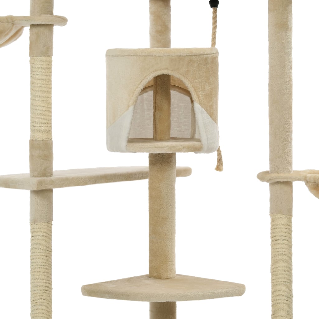 vidaXL Kissan kiipeilypuu sisal-pylväillä 203 cm beige ja valkoinen