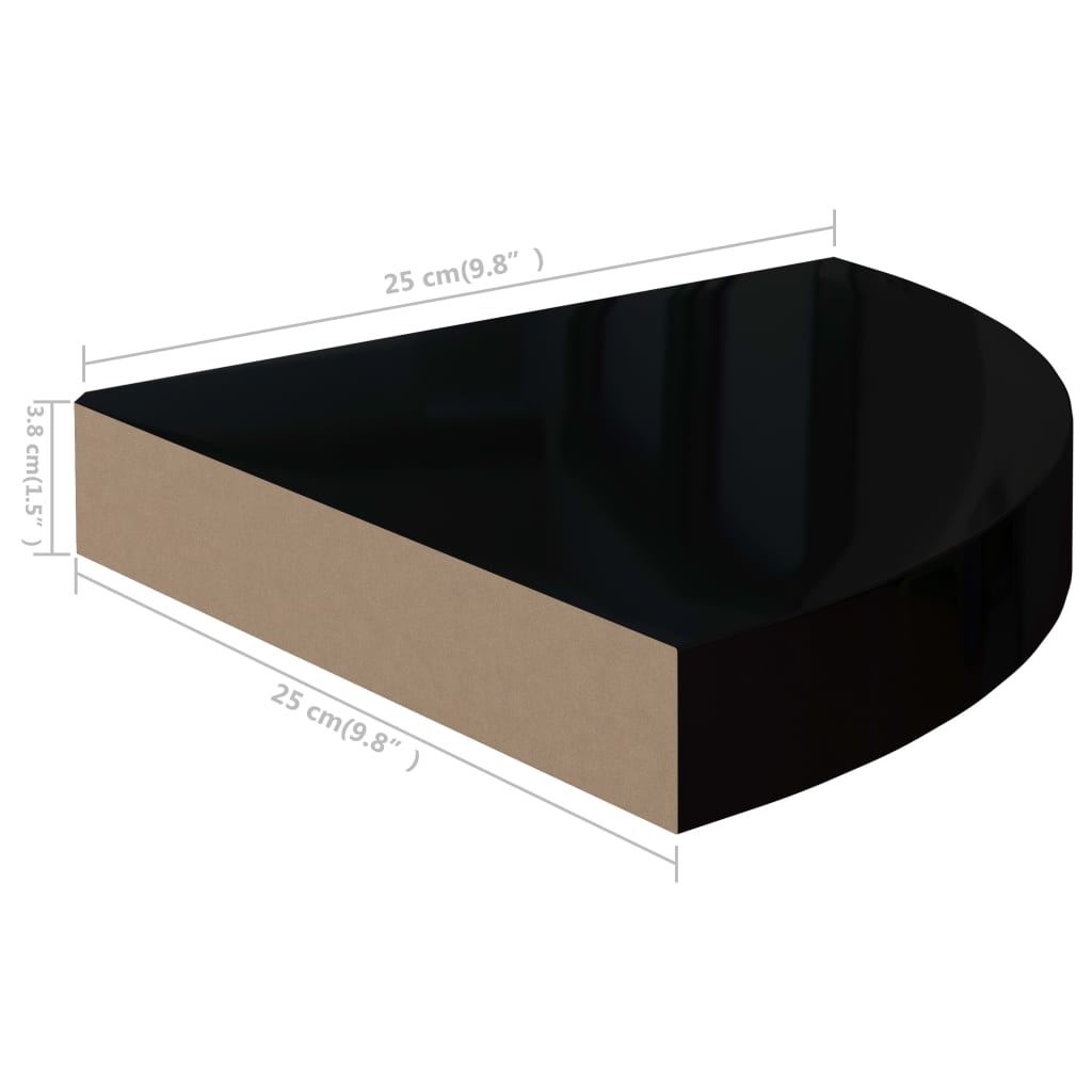 vidaXL Kelluva kulmahylly korkeakiilto musta 25x25x3,8 cm MDF