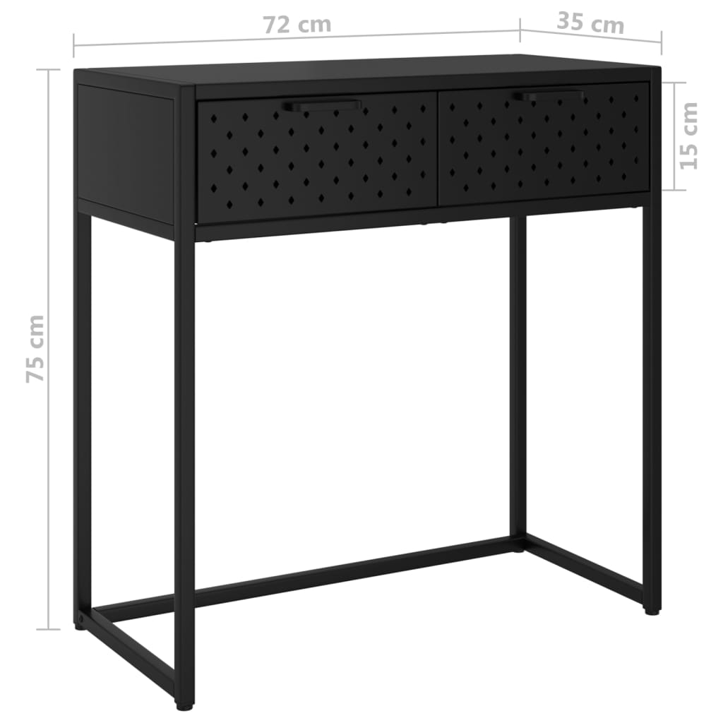 vidaXL Konsolipöytä musta 72x35x75 cm teräs
