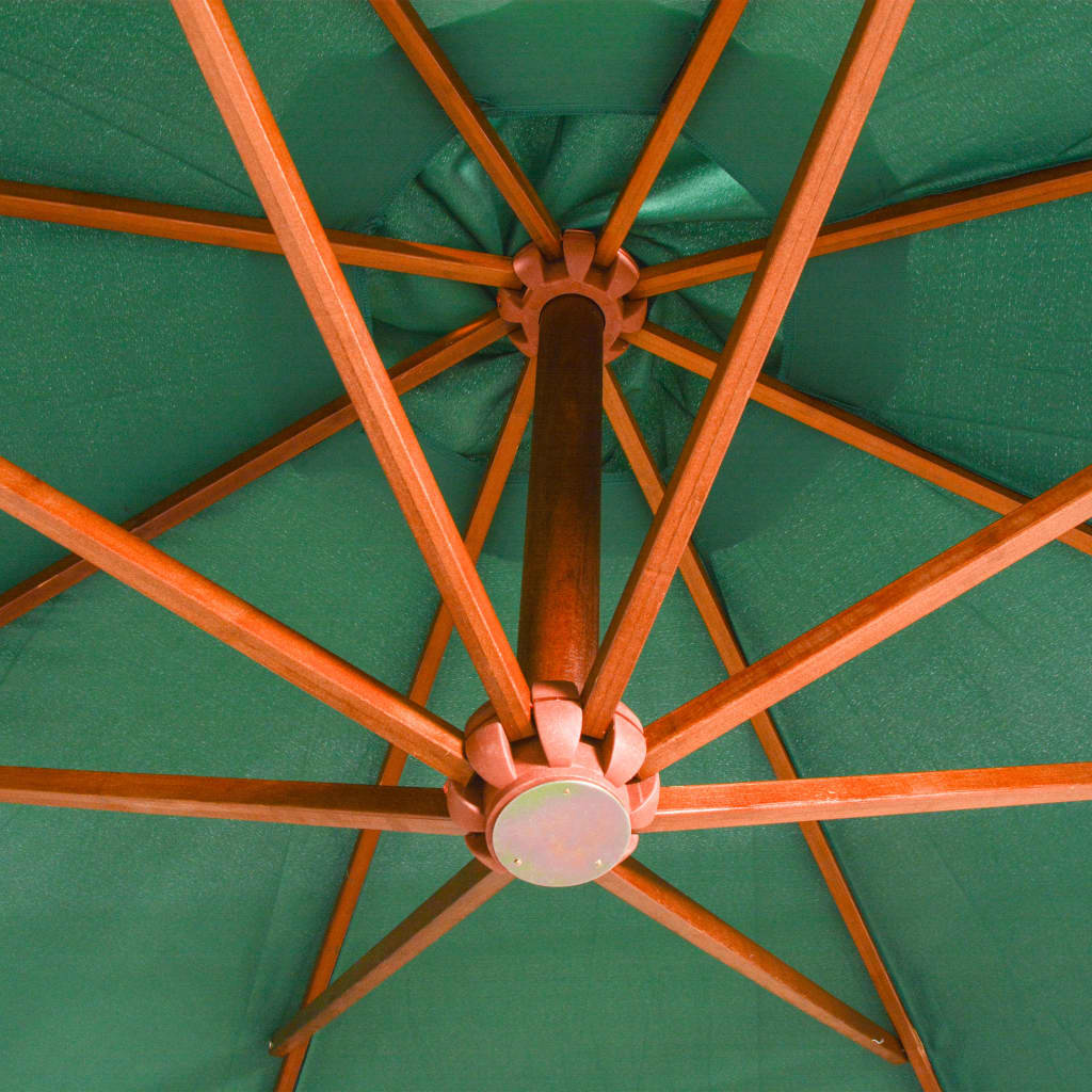vidaXL Riippuva päivänvarjo 350 cm Puutanko vihreä