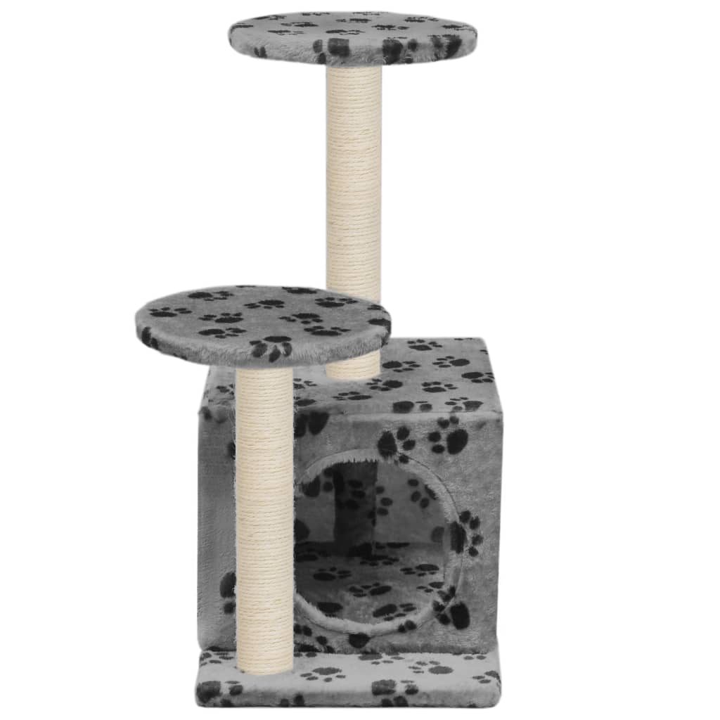 vidaXL Kissan kiipeilypuu sisal-pylväillä 60 cm tassunjäljet harmaa