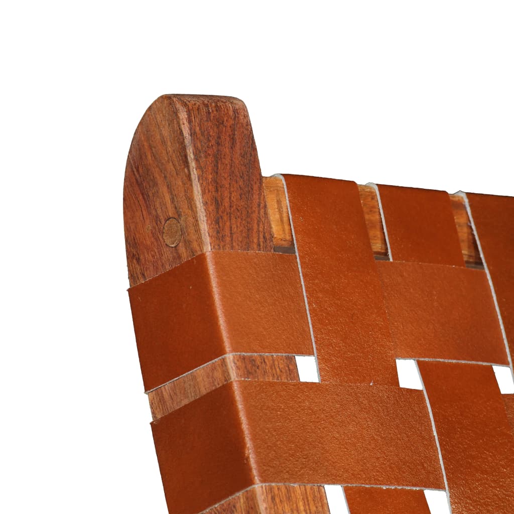 vidaXL Kokoontaittuva nojatuoli ristiinpunottu ruskea aito nahka