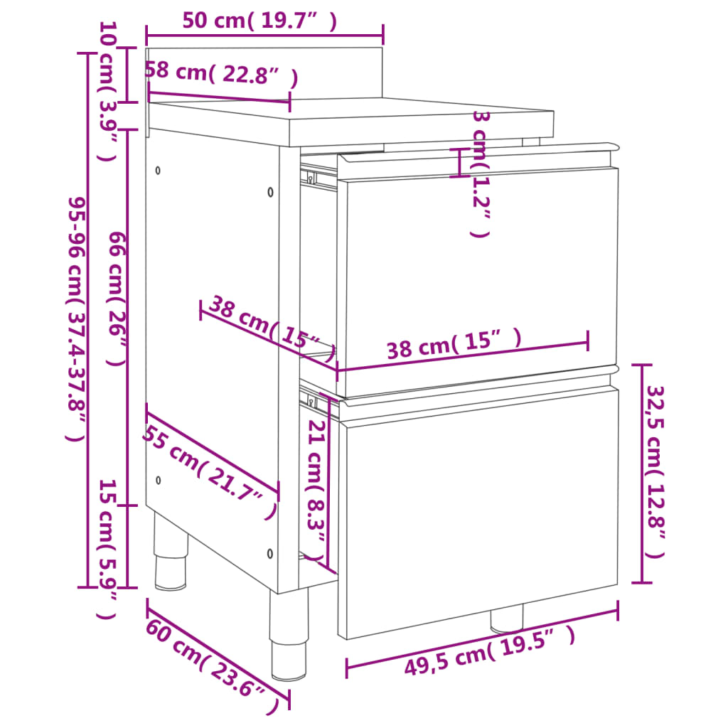 vidaXL Kaupallinen tiskiallaskaappi 2 laatikkoa ruostumaton teräs