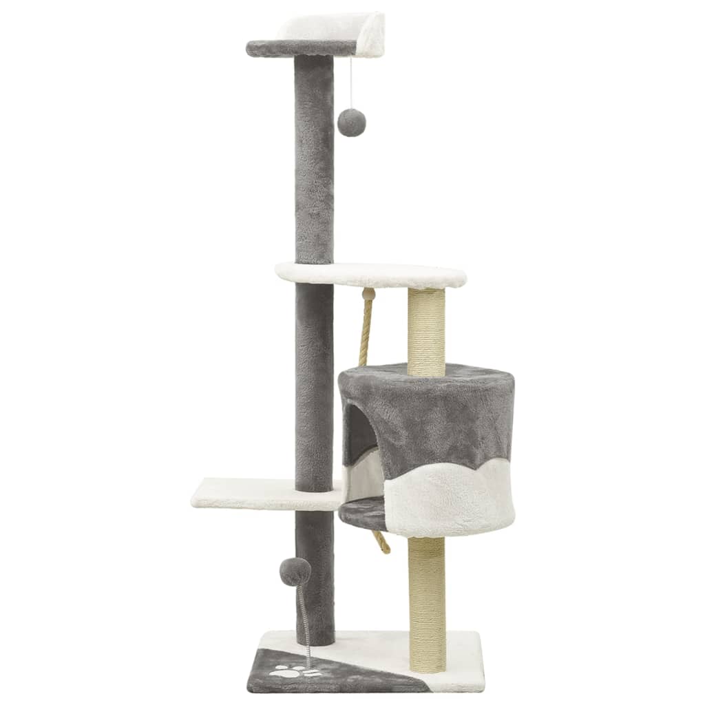vidaXL Kissan kiipeilypuu sisal-pylväillä harmaa ja valkoinen 120 cm