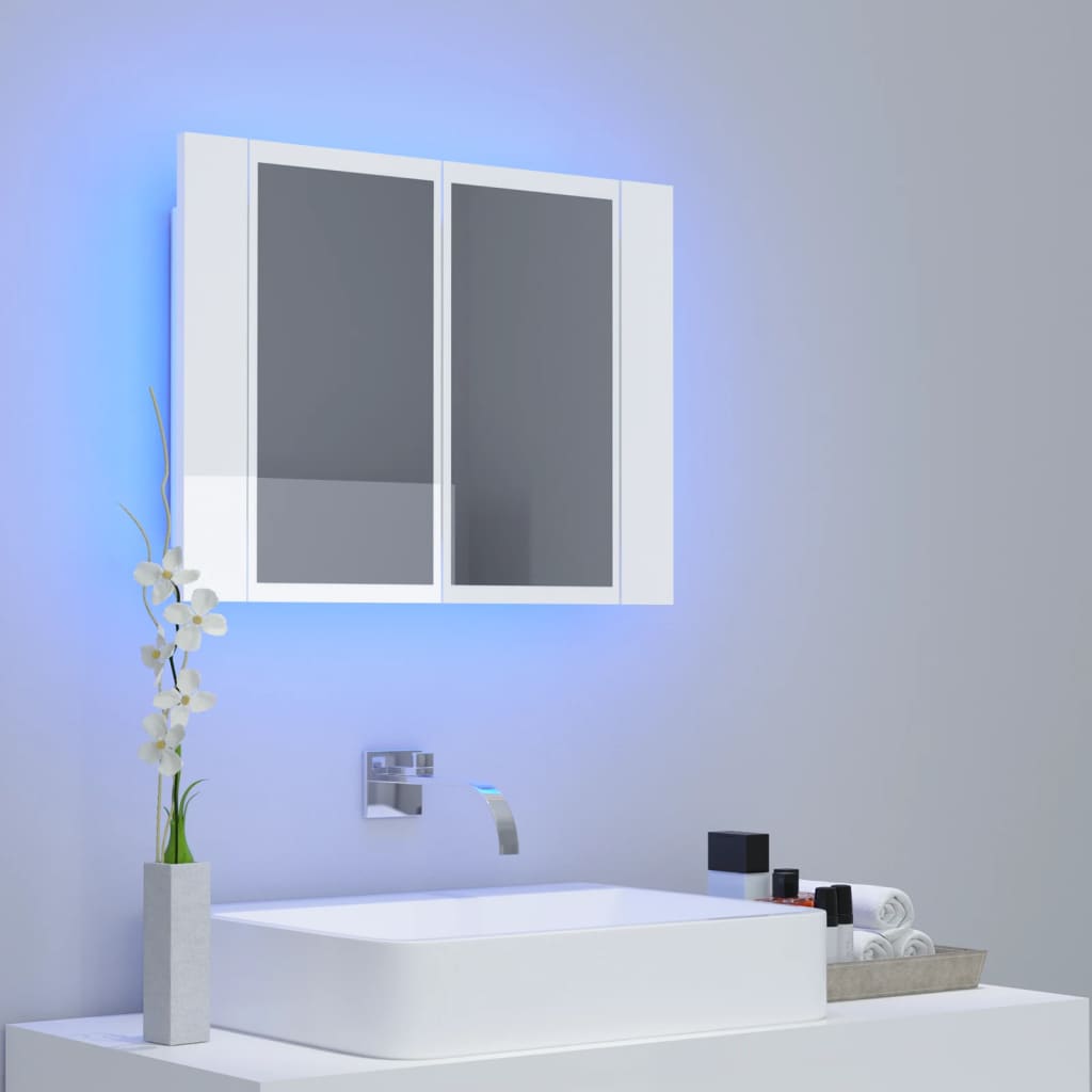 vidaXL Kylpyhuoneen LED peilikaappi korkeak. valk. 60x12x45 cm akryyli