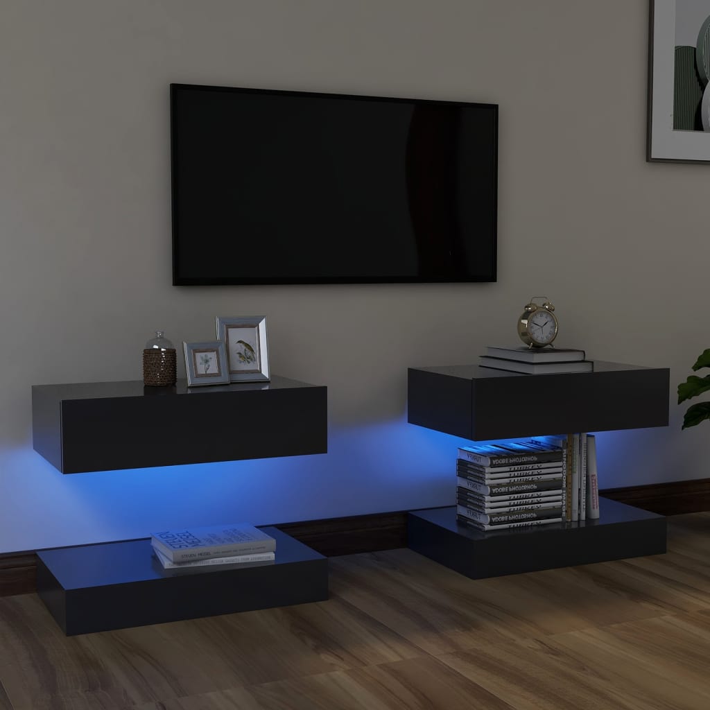 vidaXL TV-tasot LED-valoilla 2 kpl harmaa 60x35 cm