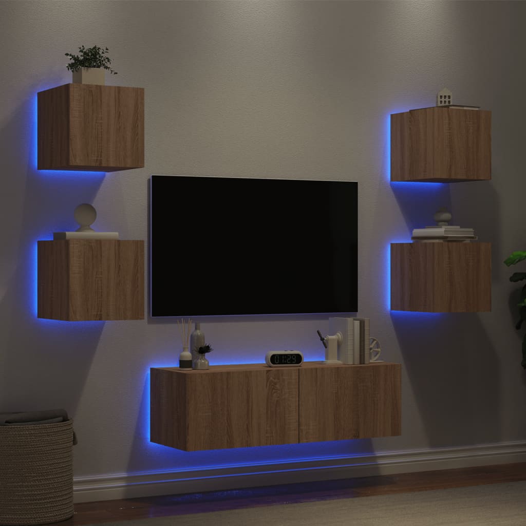 vidaXL 5-osainen TV-seinäkaappisarja LED-valoilla Sonoma-tammi