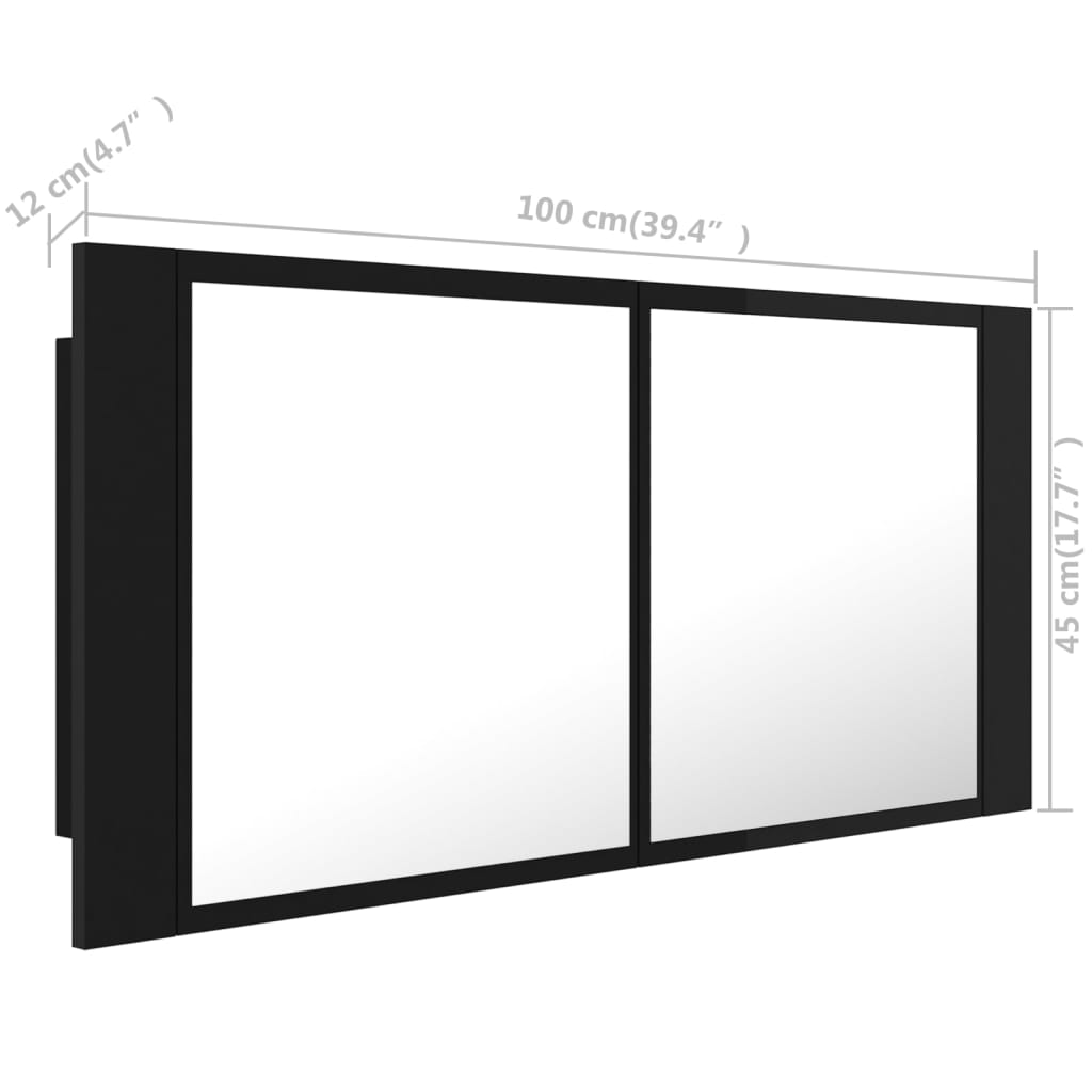 vidaXL Kylpyhuoneen LED peilikaappi musta 100x12x45 cm akryyli