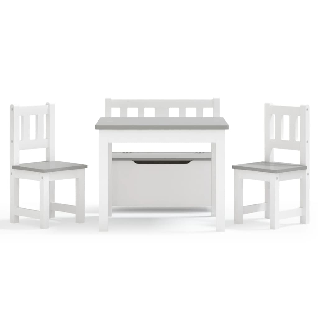 vidaXL 4-osainen Lasten pöytä ja tuolisarja valkoinen ja harmaa MDF