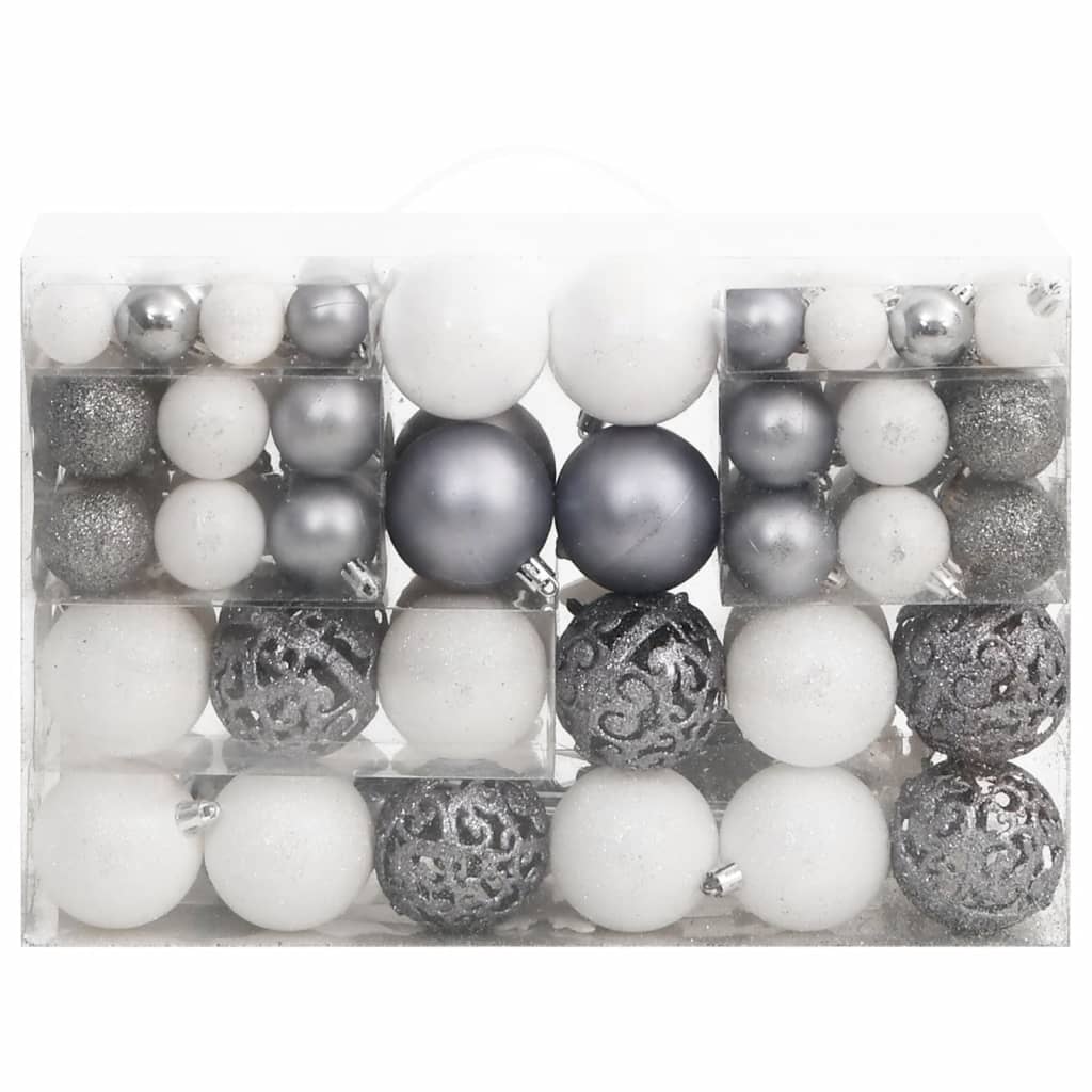 vidaXL 111-osainen Joulupallosarja valkoinen ja harmaa polystyreeni