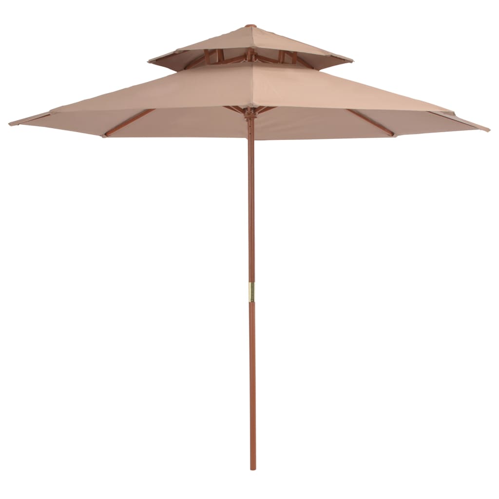 vidaXL Kaksikerroksinen aurinkovarjo puurunko 270 cm harmaanruskea