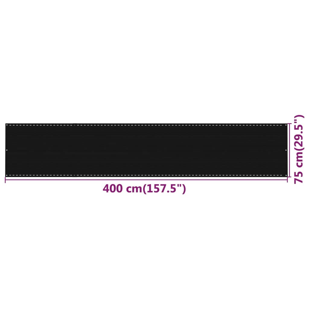 vidaXL Parvekkeen suoja musta 75x400 cm HDPE