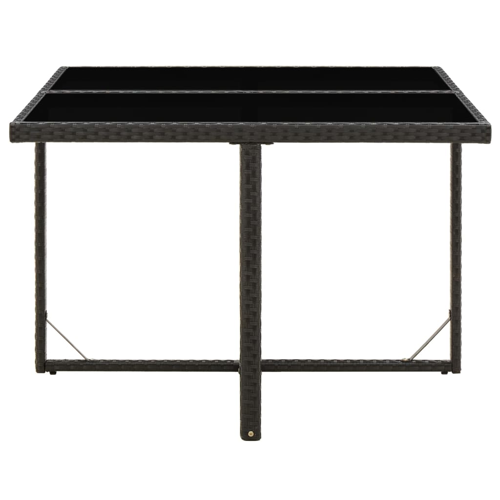 vidaXL Puutarhapöytä musta 109x107x74 cm polyrottinki ja lasi