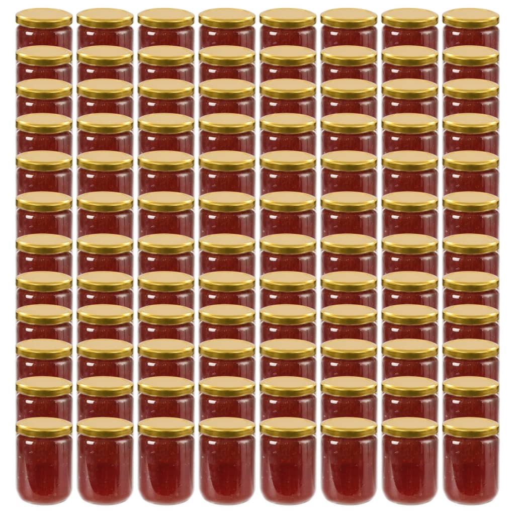 vidaXL Lasiset hillopurkit kullan värisillä kansilla 96 kpl 230 ml