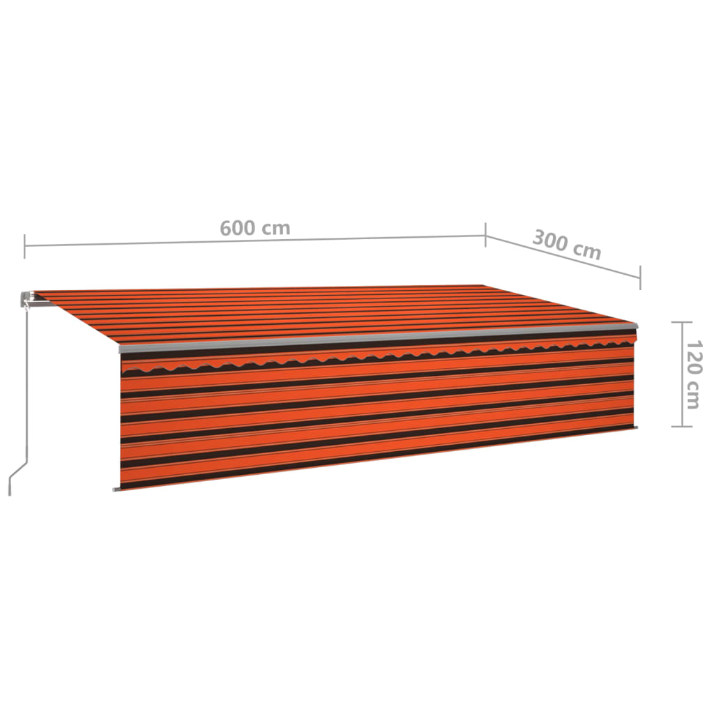 vidaXL Käsin sisäänkelattava markiisi verhot/LED 6x3 m oranssiruskea