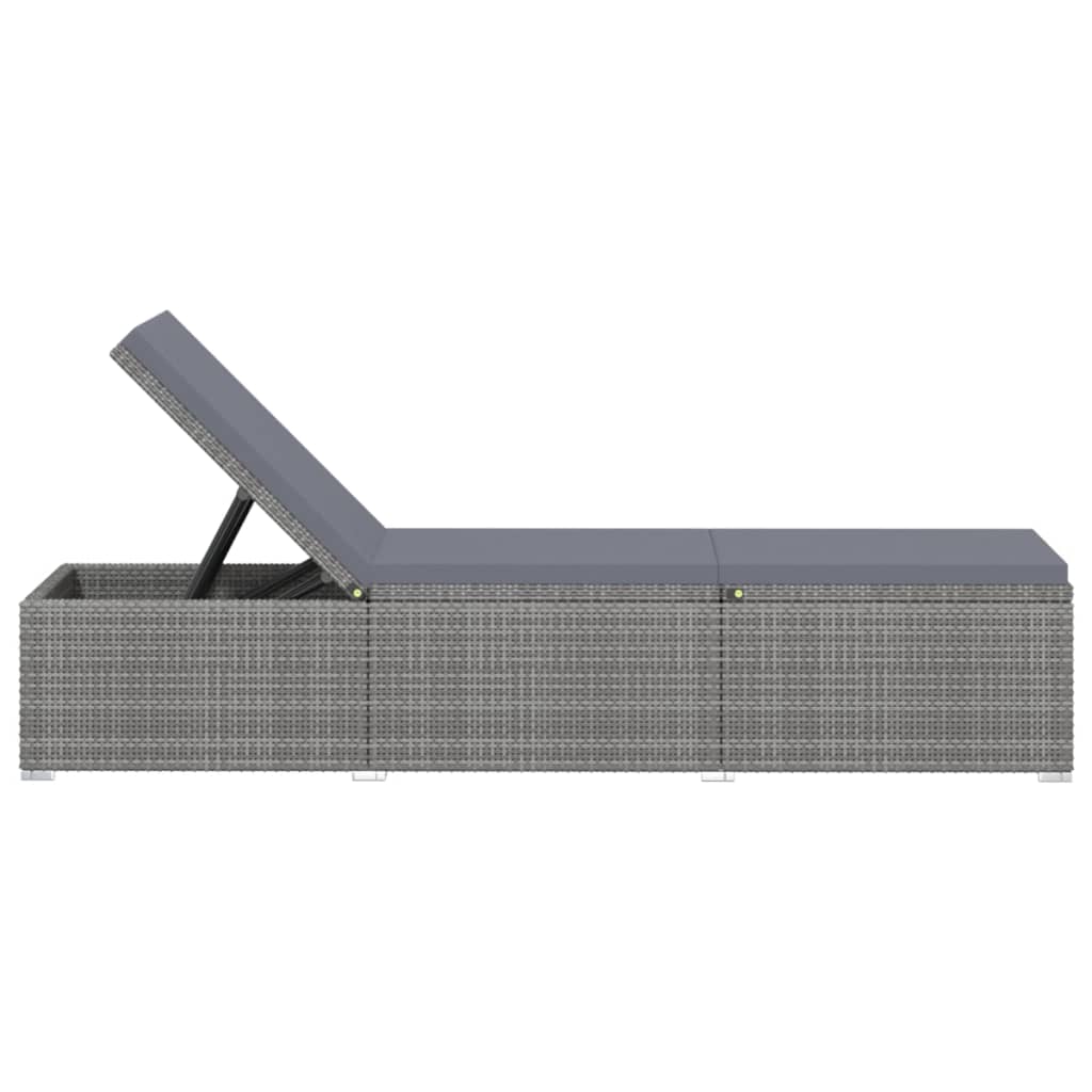 vidaXL 3-osainen Aurinkotuolisarja pikkupöydällä polyrottinki harmaa
