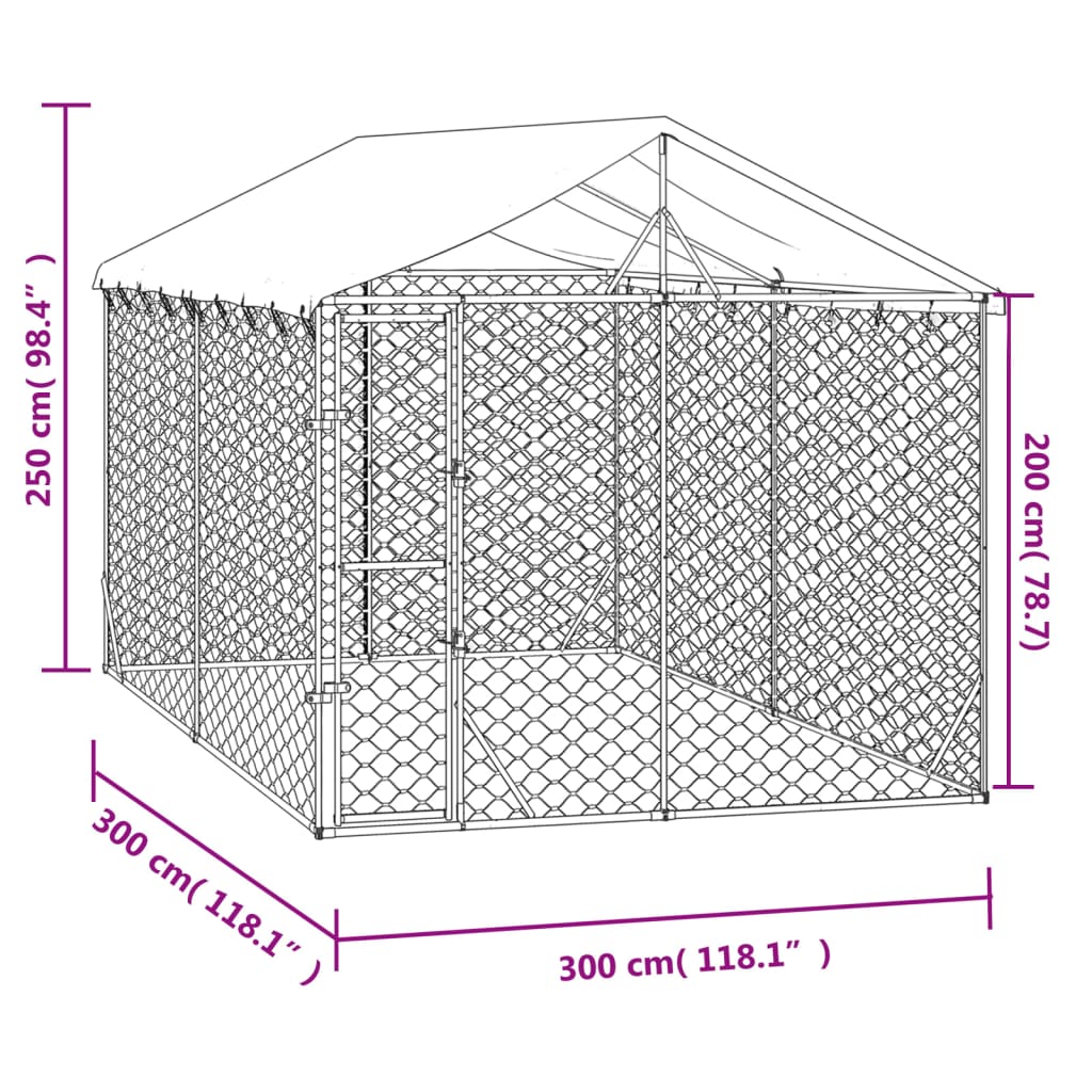 vidaXL Koiran ulkohäkki katolla hopea 3x3x2,5 m galvanoitu teräs