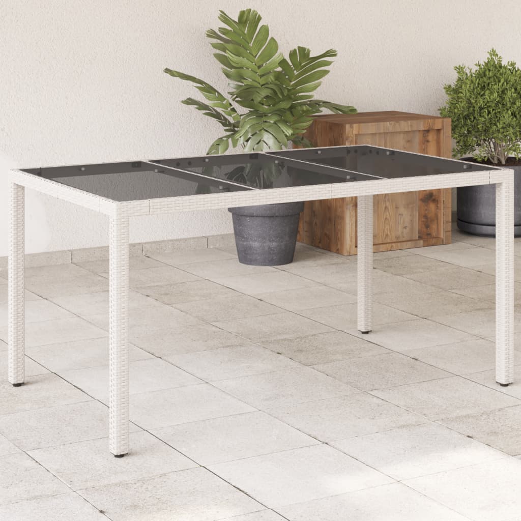 vidaXL Puutarhapöytä lasipöytälevy valkoinen 150x90x75 cm polyrottinki