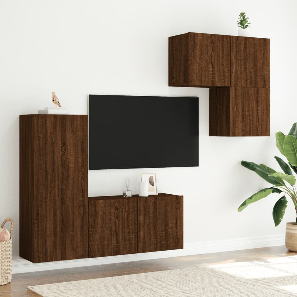 vidaXL 4-osainen TV-seinäyksikkösarja ruskea tammi tekninen puu
