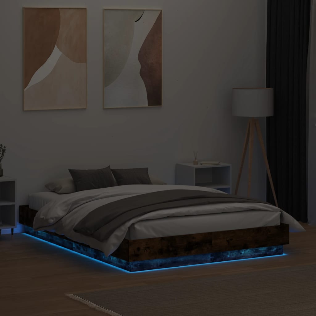 vidaXL Sängynrunko LED-valoilla savutammi 120x190 cm