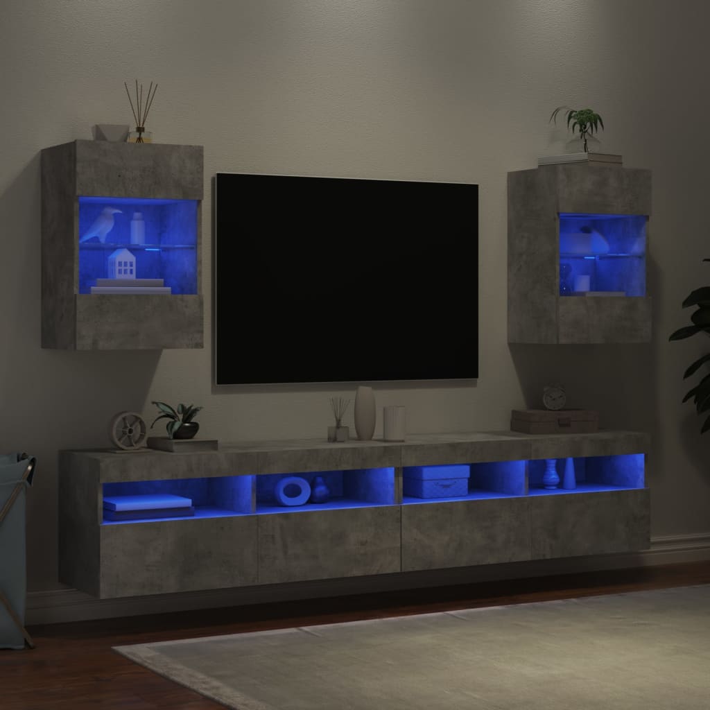 vidaXL TV-seinäkaapit LED-valoilla 2 kpl betoninharmaa 40x30x60,5 cm
