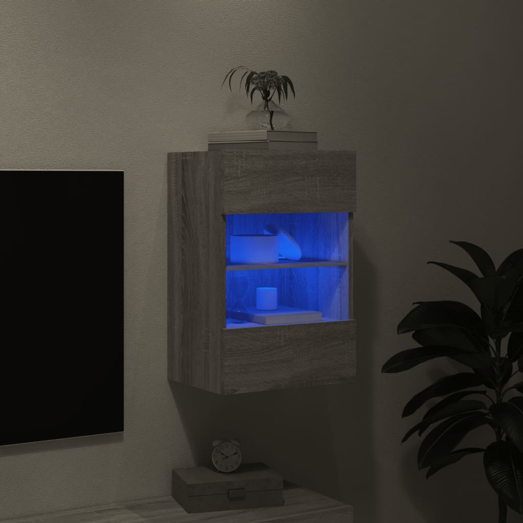 vidaXL TV-seinäkaappi LED-valoilla harmaa Sonoma 40x30x60,5 cm
