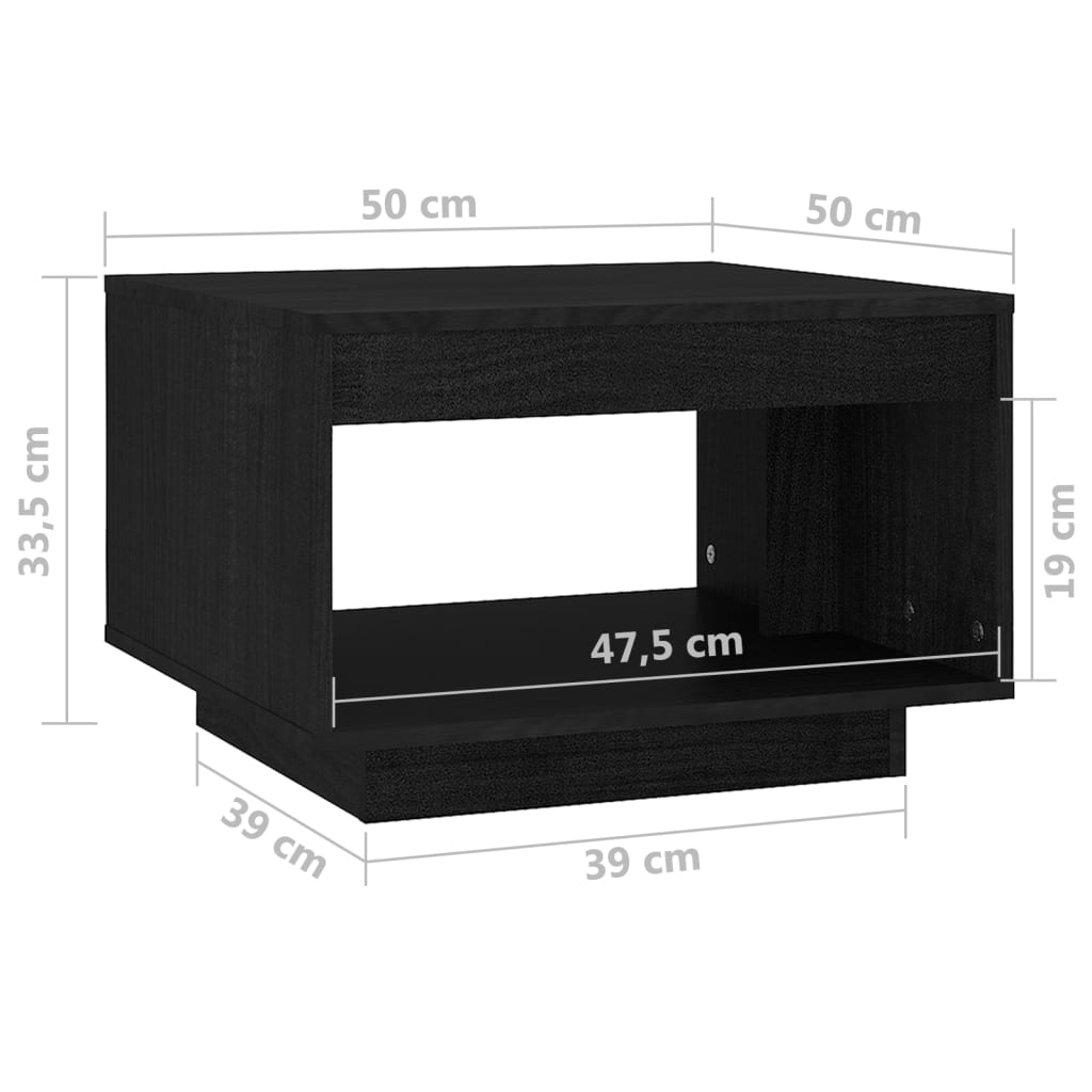 vidaXL Sohvapöytä musta 50x50x33,5 cm täysi mänty