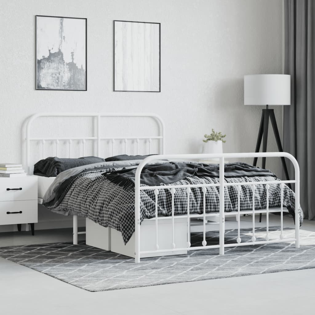 vidaXL Metallinen sängynrunko päädyillä valkoinen 135x190 cm