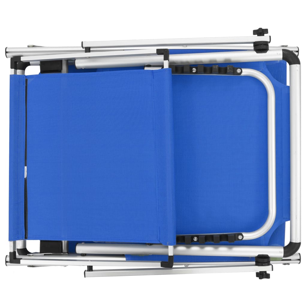 vidaXL Kokoontaitettava aurinkotuoli katoksella textilene sininen