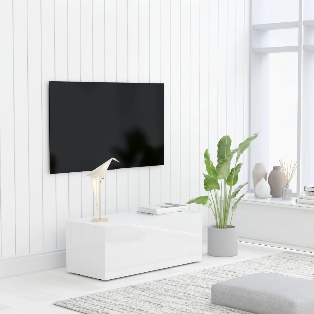 vidaXL TV-taso korkeakiilto valkoinen 80x34x30 cm lastulevy